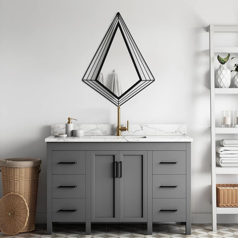 Uniquewise 27-Inch-Tall Decorative Tiered Diamond Shaped Black Metal Frame Wall Mounted Modern Mirror - Single