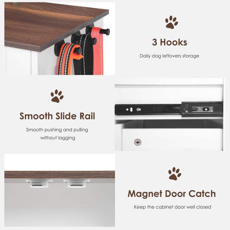 14"W Multi-functional Dog Crate,Dog Feeding Station,Double Door Locker w/2 Adjustable Dog Bowls