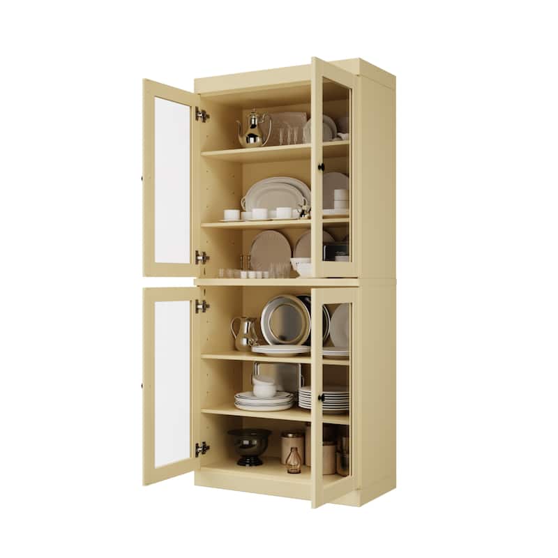 Palace Imports 100% Solid Wood Pantry Cabinet with Frosted, Clear Glass or Solid Doors and Adjustable Shelves