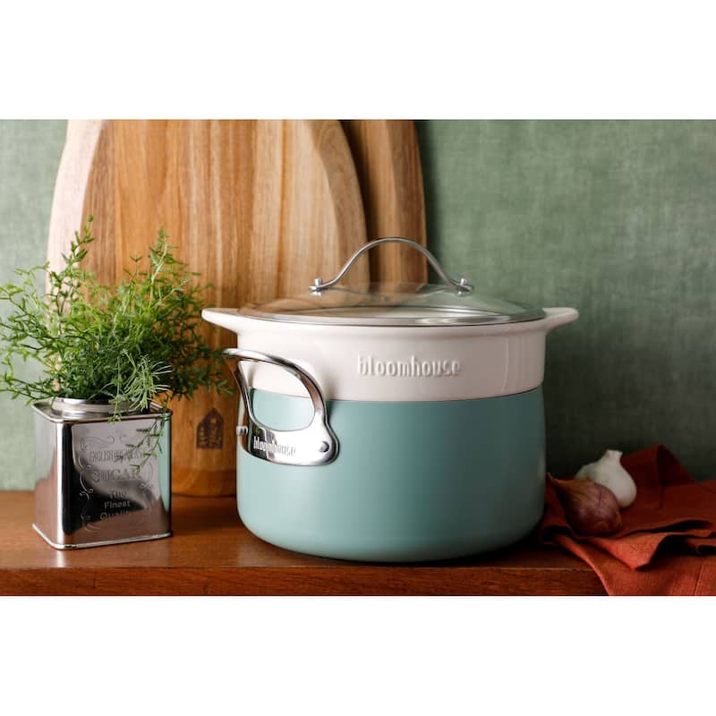Bloomhouse 6-QT Aluminum Dutch Oven w/ Non-Stick Non-Toxic Ceramic Interior and Ceramic Steamer Insert
