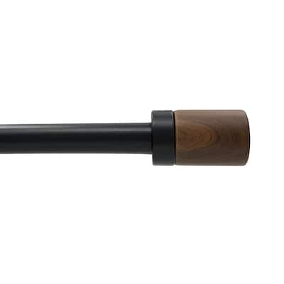 Lumi 3/4" Single Curtain Rod Matte Black- Maple Wood Cylinder finials
