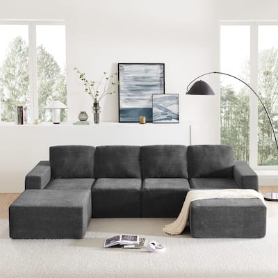 Modular U Shaped Sectional Sofa,Luxury Chenille Floor Couch Set,Foam-Filled Sleeper Sofa Bed,Free Combination，Dark Gray
