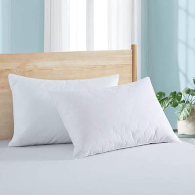 2 Pack Goose Feather Down Bed Pillows 233TC Cotton Cover - White
