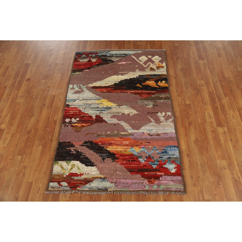 Abstract Moroccan Oriental Rug Hand-Knotted Wool Carpet - 3'10" x 6'1"