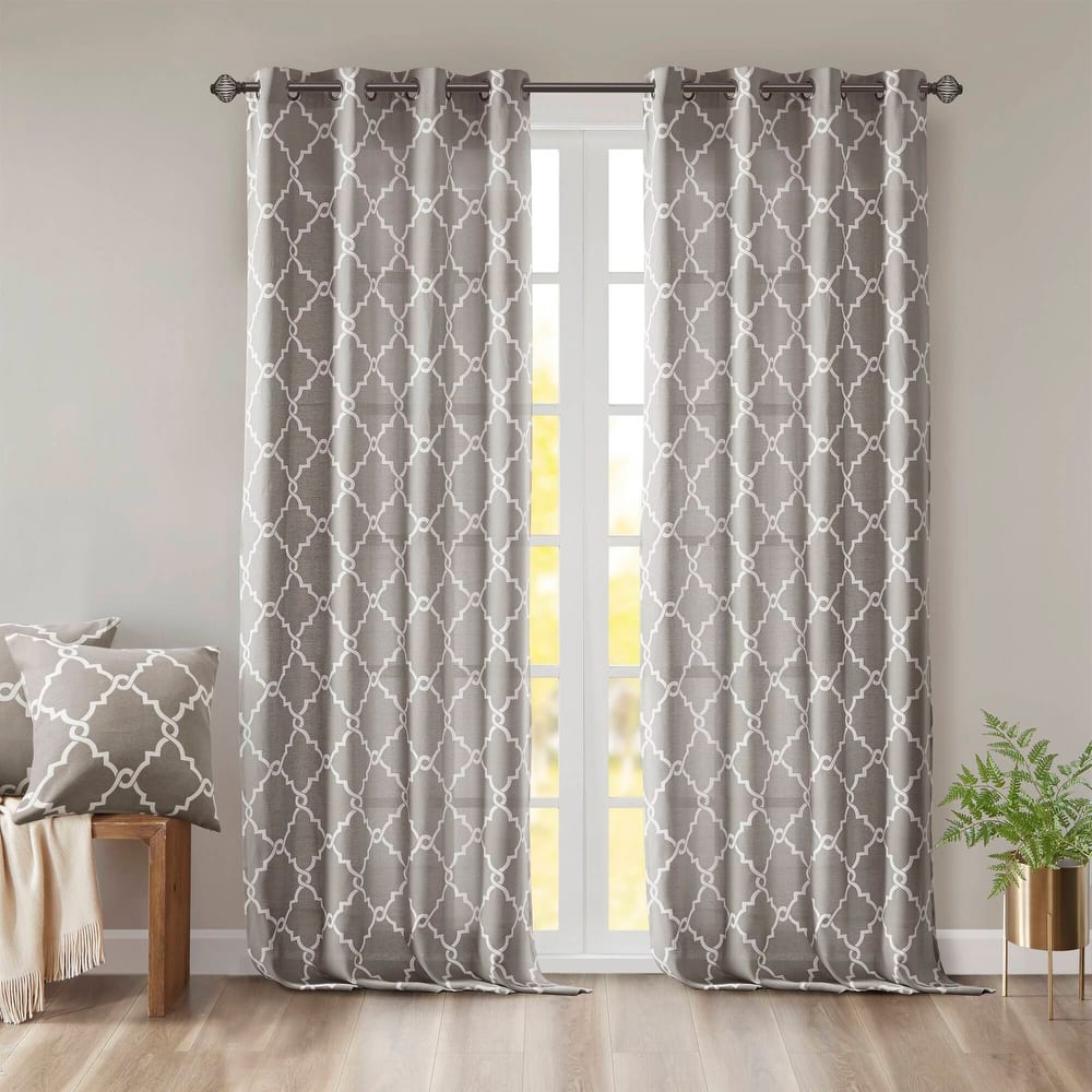 Madison Park Westmont Fretwork Print Grommet Top Window Single Curtain Panel