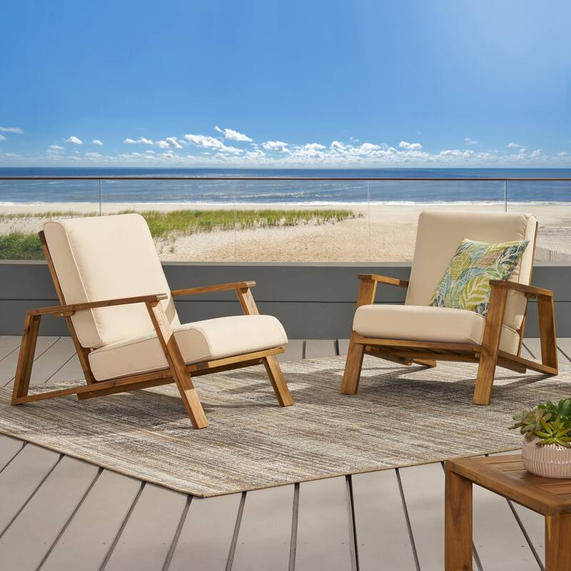 Paloma Acacia Wood Outdoor Club Chairs with Cushions (Set of 2) by Christopher Knight Home - Teak Finish+Beige