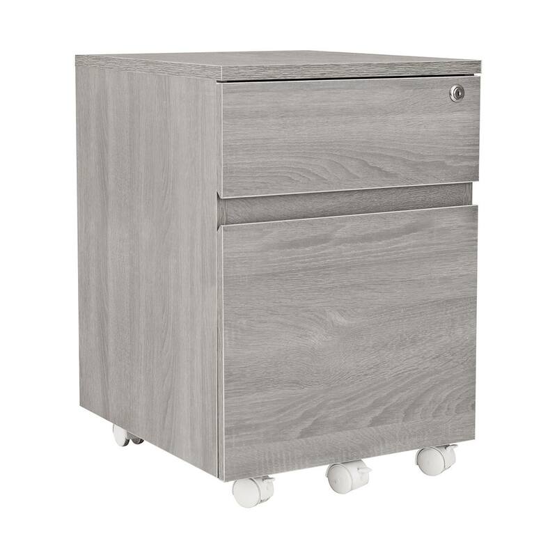 Kinnear Office Rolling Two Drawer Storage File Cabinet With Lock - Grey