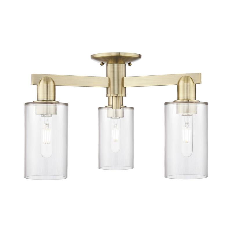 Innovations Lighting Endless Possibilities Arcadia - Clymer - 3 Light 21" Semi-Flush Mount - Antique Brass/Clear