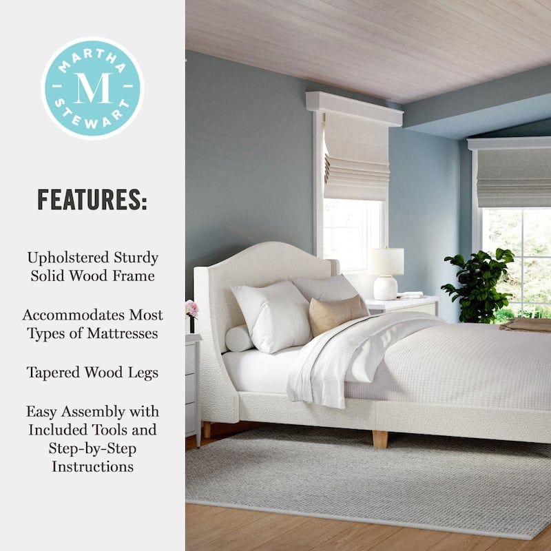 Martha Stewart Upholstered Platform Bed with Curved Headboard