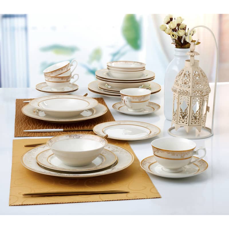 24 Piece Dinnerware Set-Bone China, Service for 4 by Lorren Home Trends