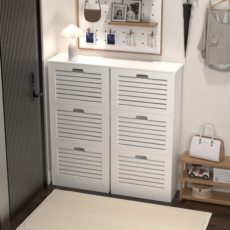 Shoe Cabinet with 3 Flip Drawers, Large Capacity Wooden Shoe Storage Cabinet, Shoe Rack with Adjustable Shelves