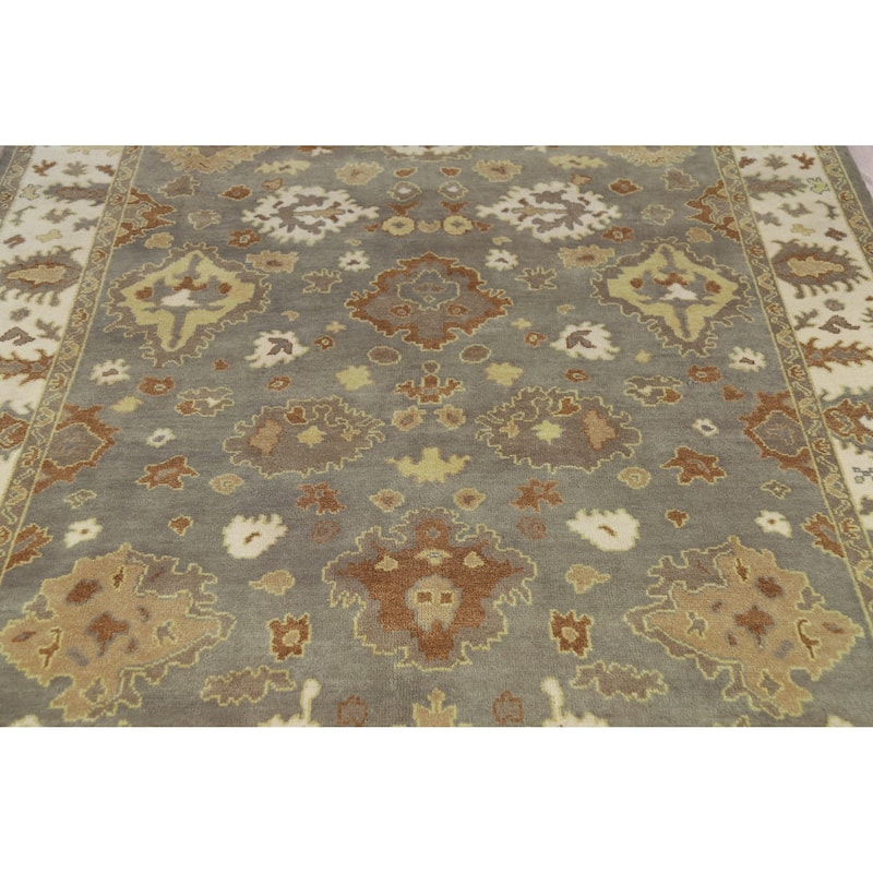 Gray Oushak Indian Area Rug Hand-Knotted Transitional Wool Carpet - 8'1" x 10'2"