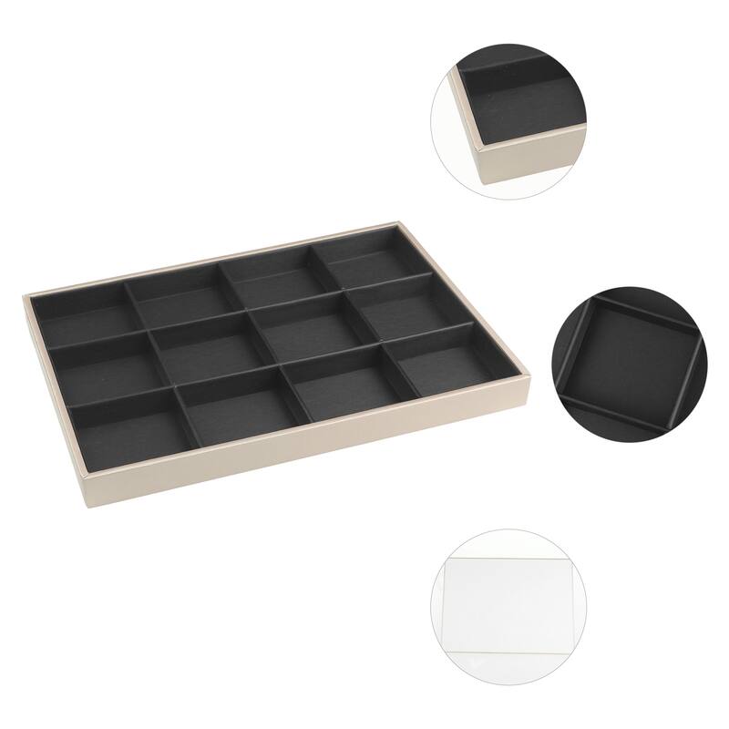 PU Leather Jewelry Organizer Trays with Removable Dividers for Drawers, Jewelry Organizer Drawer Inserts Container Storage - 12 Grid Tray