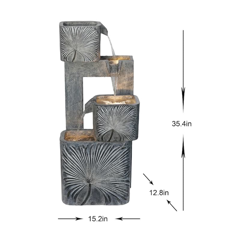 35.5" LED Lighted 3 Tiers Square Outdoor Garden Water Fountain