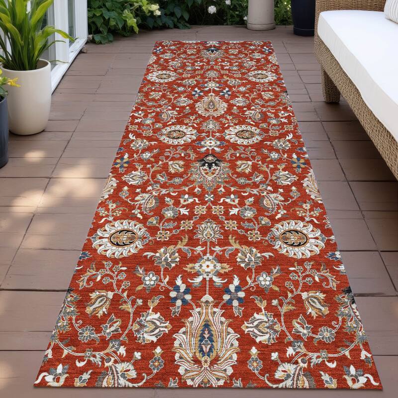 Machine Washable Indoor/Outdoor Traditional Persian Chantille Rug - Red - 2'3" x 7'6"