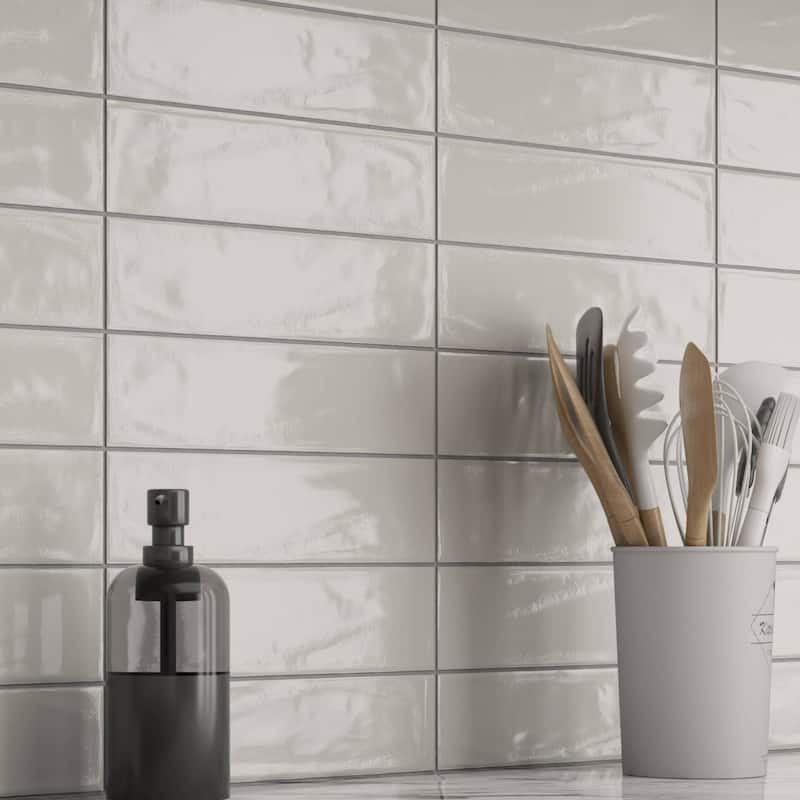 Chateau 3 in. x 12 in. Glazed Ceramic Subway Wall Tile - Cream Gloss - 3 in. x 12 in.
