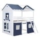 preview thumbnail 6 of 36, Full Size Bunk Wood House Bed with Elegant Windows, Sills and Tent