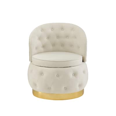 25.2" Velvet Swivel Barrel Chair with Storage