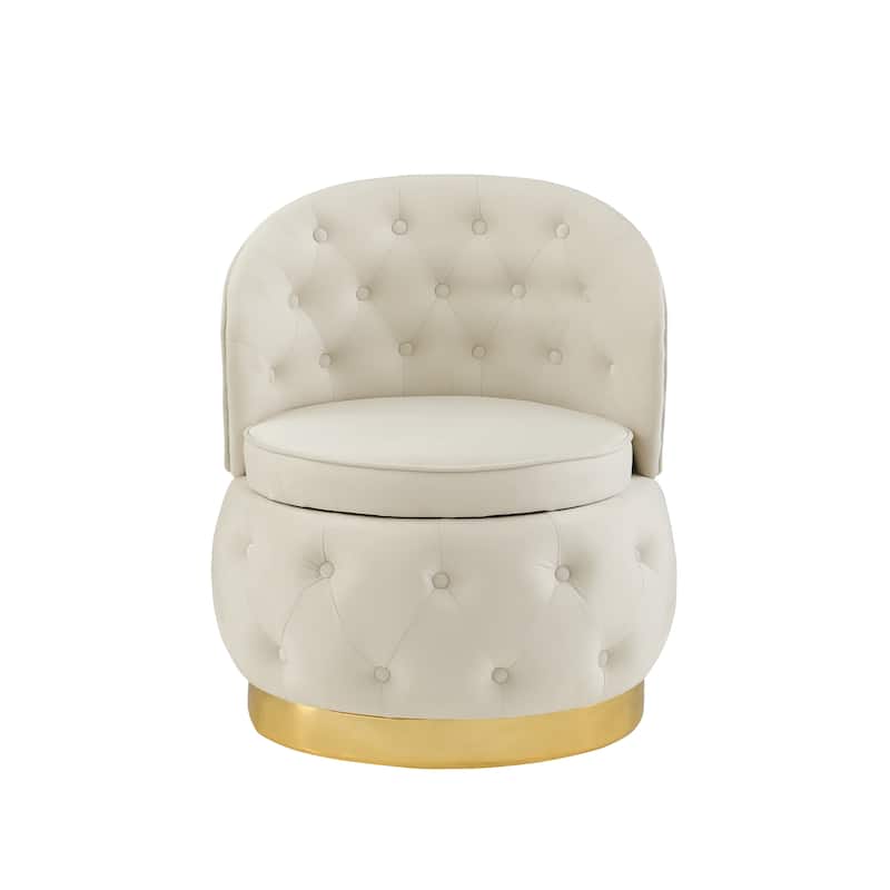 Beige 25.2" Velvet Swivel Barrel Chair with Storage - Beige