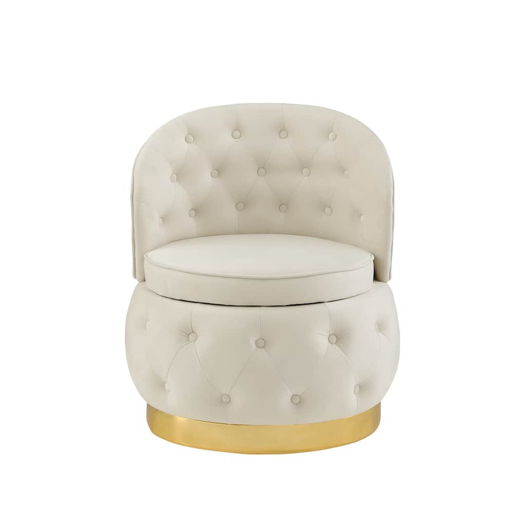 Beige 25.2" Velvet Swivel Barrel Chair with Storage