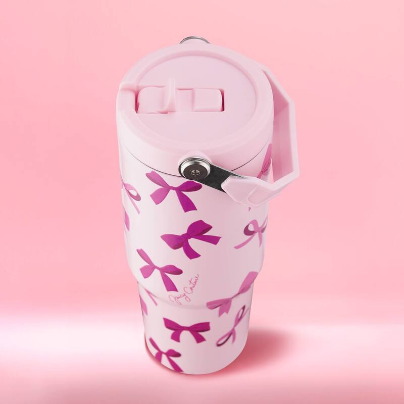Juicy Couture Flip & Sip Hydration Stainless Steel Screw Top Tumbler with Flip Straw and Carry Handle