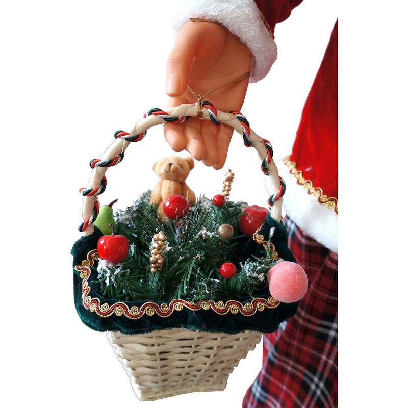 Christmas Time 58-In. Dancing Mrs. Claus with Tartan Skirt and Gift Basket, Animated Indoor Christmas Holiday Home Decor