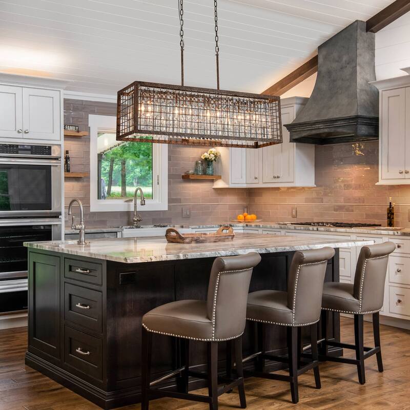 6-Light Farmhouse Crystal Chandelier Liner Kitchen Island Pendant - 37-in W x 11-in D x 22-in H