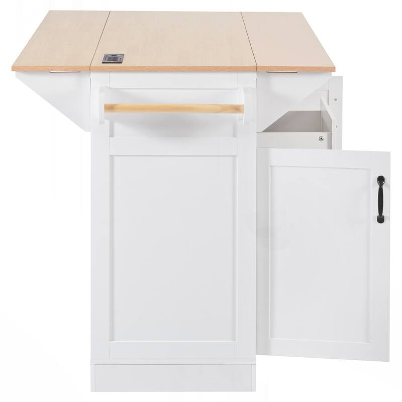 Rolling Kitchen Cart on 5 Wheels with Power Outlet, Folding Storage Dining Table with Spice & Towel Rack