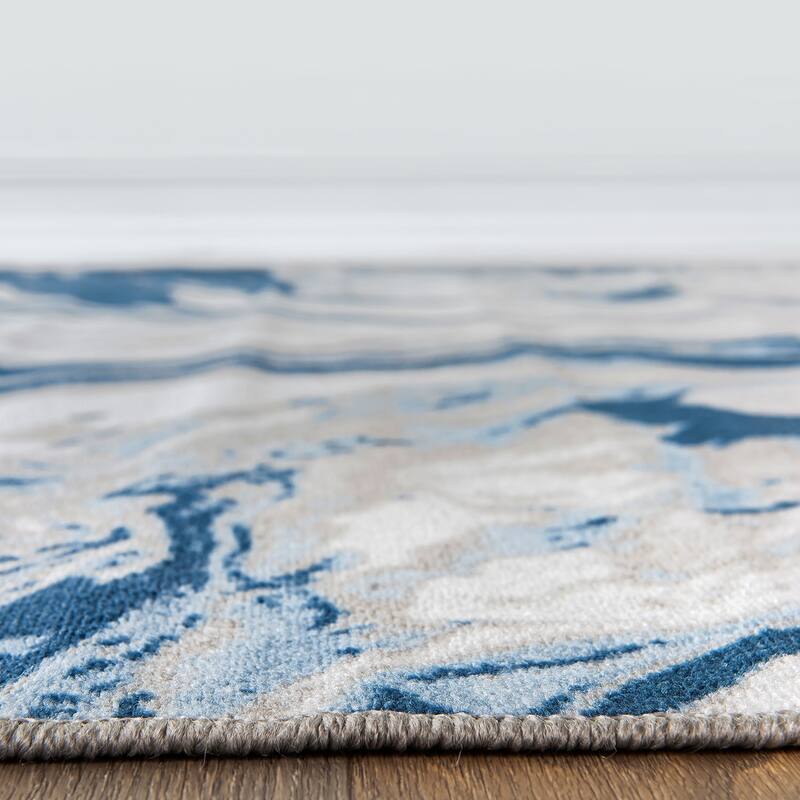 Contemporary Watercolor Wave Abstract Non Slip Area Rug