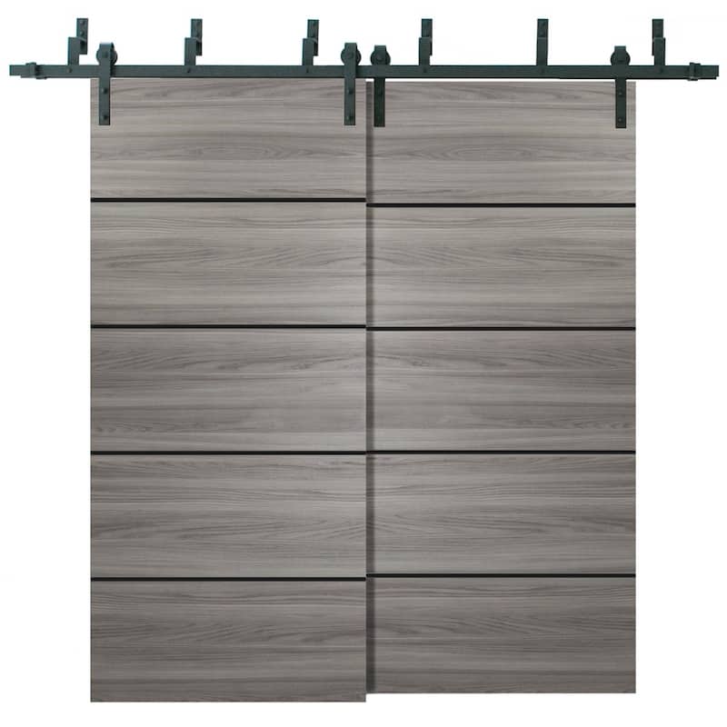 Barn Bypass Doors 72 x 80 Planum 0015 Ginger Ash with Sturdy 6.6ft - 84" x 80" ( 2* 42x80)