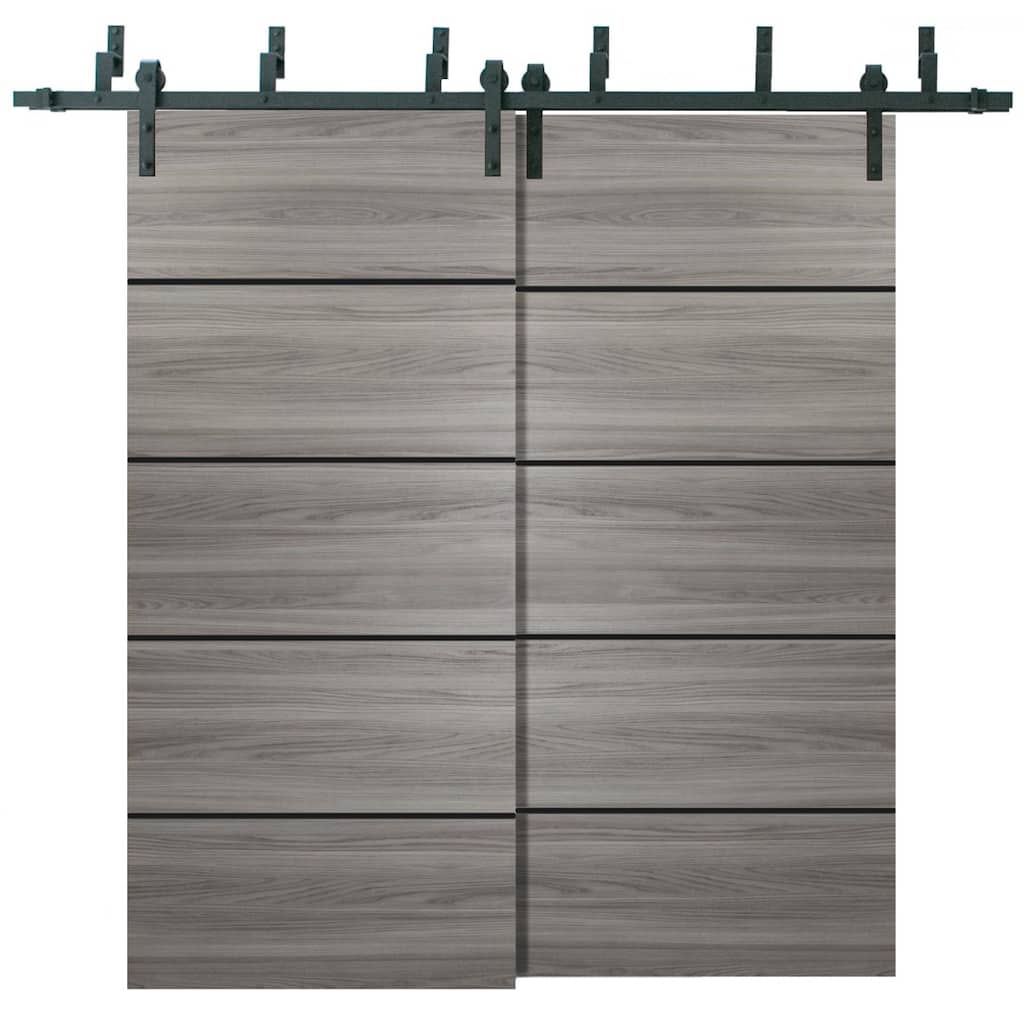 Barn Bypass Doors 72 x 80 Planum 0015 Ginger Ash with Sturdy 6.6ft