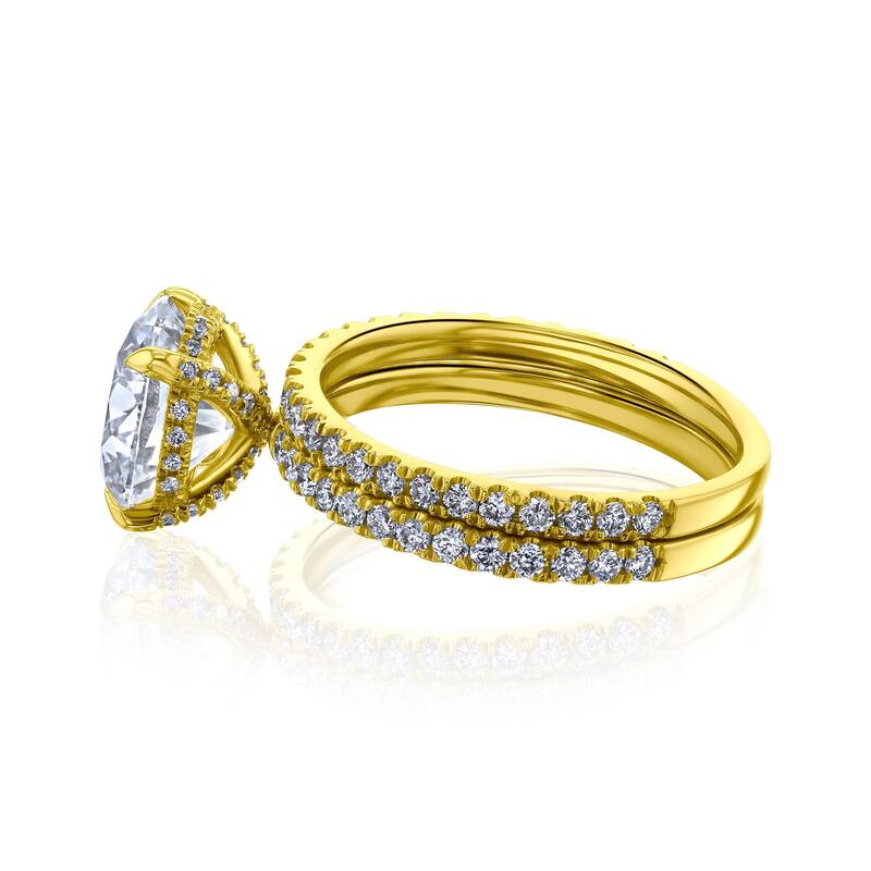 Kobelli 3.84 Carat Lab Grown Diamond Certified 14k Solid Gold Hidden Wrap Halo Near Eternity Ruri 2pc Bridal Set (EF/VS)