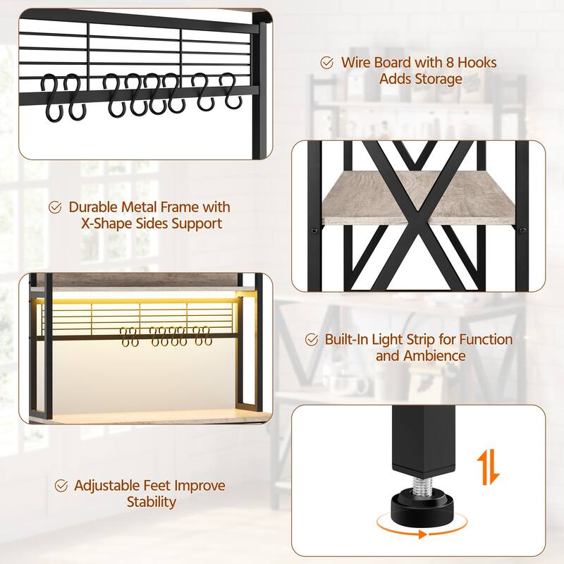 Yaheetech 5-Tier Industrial Kitchen Baker’s Rack Microwave Oven Stand with Power Outlets