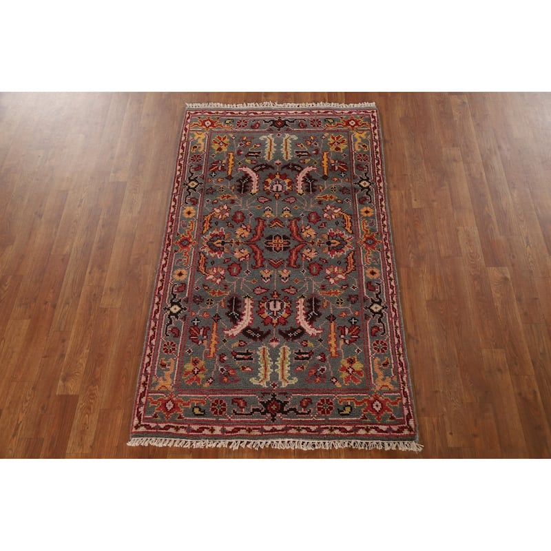 All-Over Gray Heriz Oriental Area Rug Handmade Wool Carpet - 3'1"x 5'3"