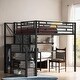 preview thumbnail 13 of 22, Full Size Metal Loft Bed with Wardrobe, Desk, Storage Shelves Black