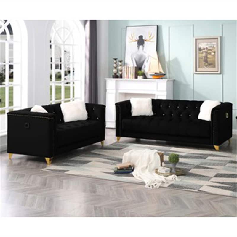 Upholstery Living Room Sofa Set in Velvet Fabric ( Set of 2 )
