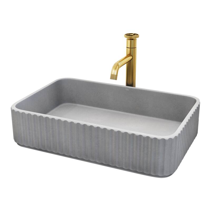 VIGO Windsor 21"L x 14"W Concrete Vessel Sink and Cass 12"H Faucet Set
