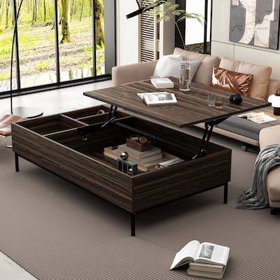 Versatile Height-Adjustable Coffee Table with Storage Compartments - 55.1"X31.5"