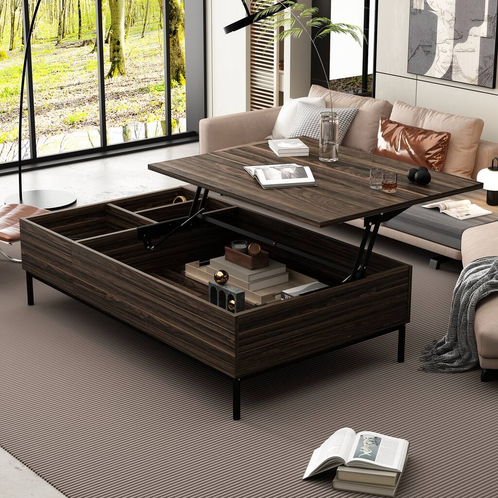 Versatile Height-Adjustable Coffee Table with Storage Compartments - 55.1"X31.5"