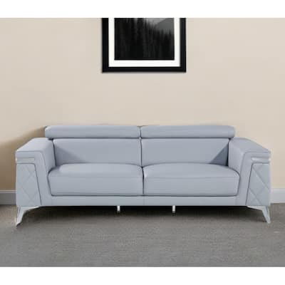 HomeRoots 89" Gray Italian Leather Sofa With Silver Legs - 89