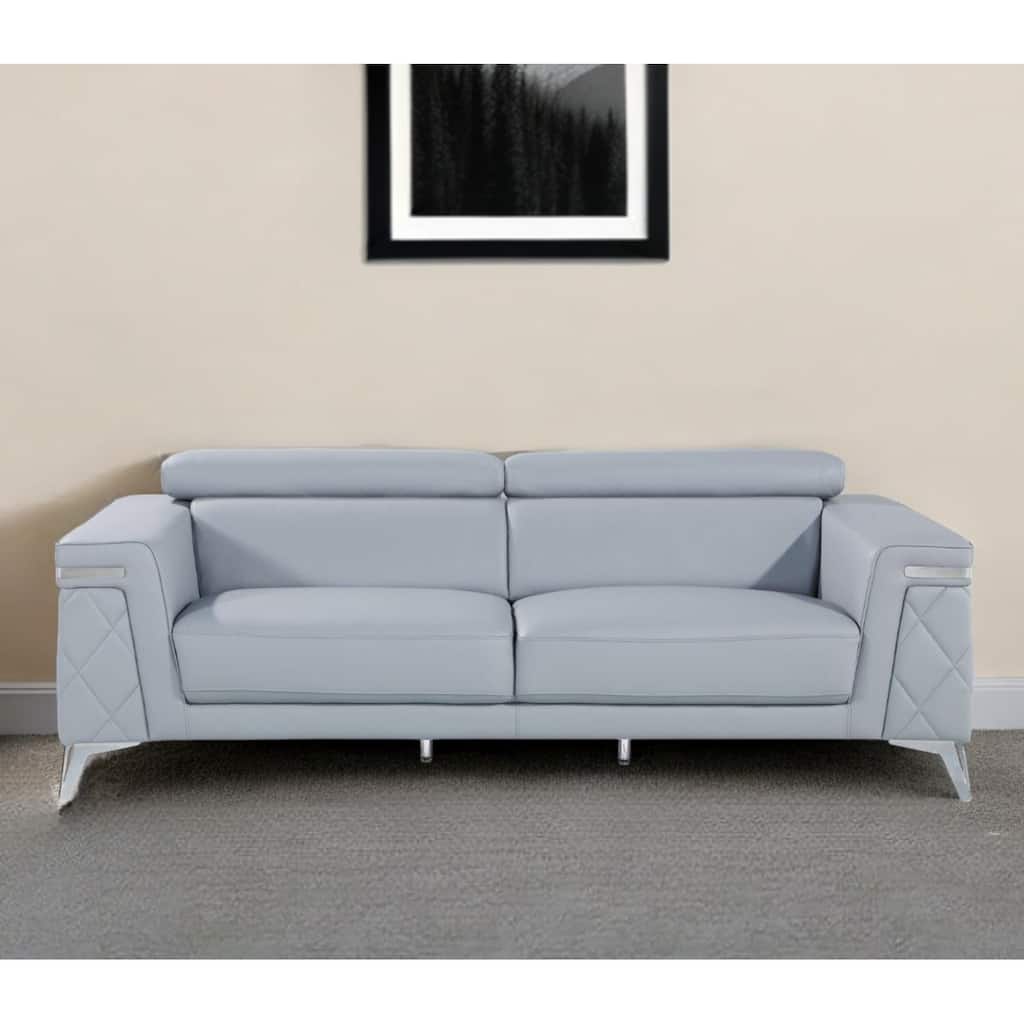 HomeRoots 89" Gray Italian Leather Sofa With Silver Legs - 89