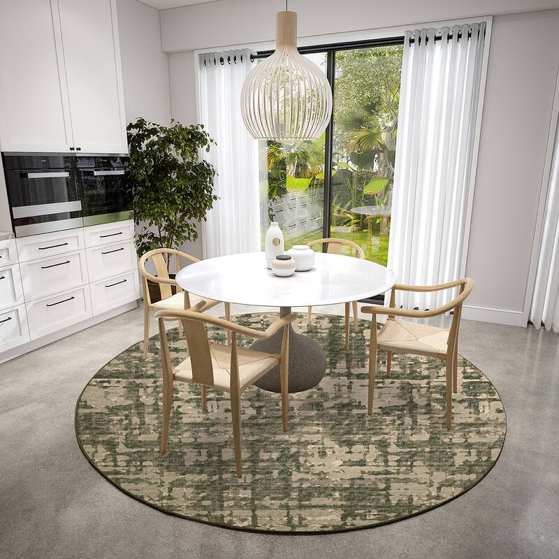 Indoor/ Outdoor Bravado Abstract Crosshatch Caramel Washable Area Rug - 8' x 8' - Earth
