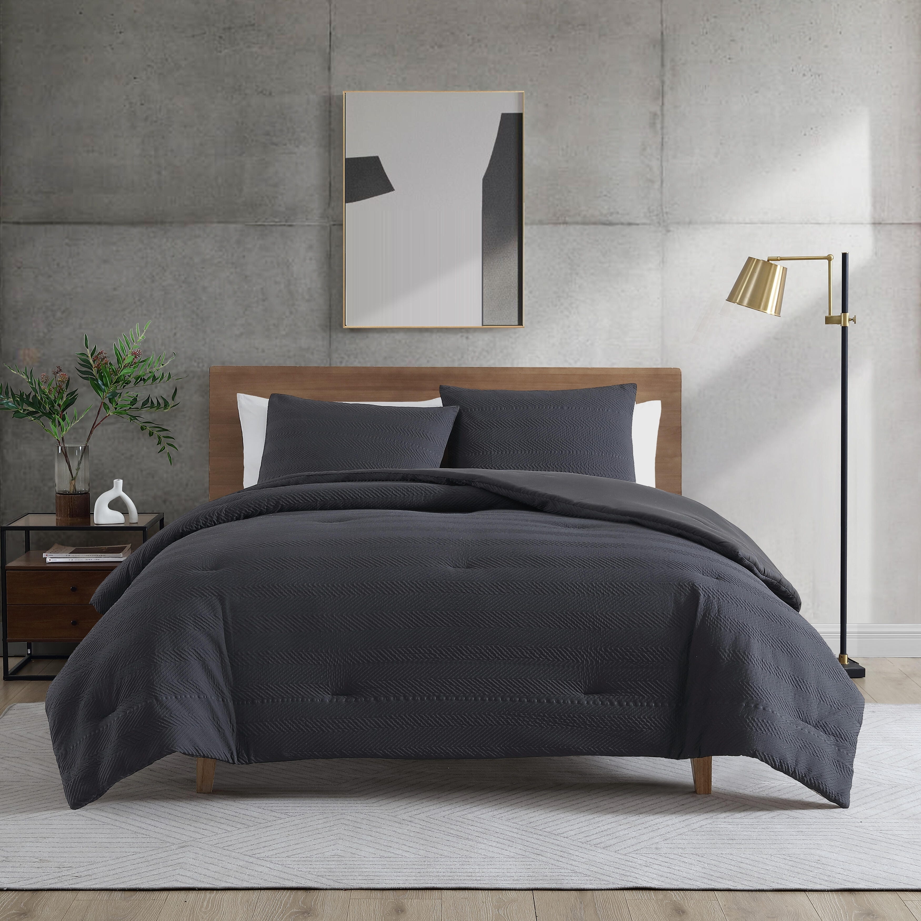 Kenneth Cole Crosswalk Herringbone Black Comforter Set Twin