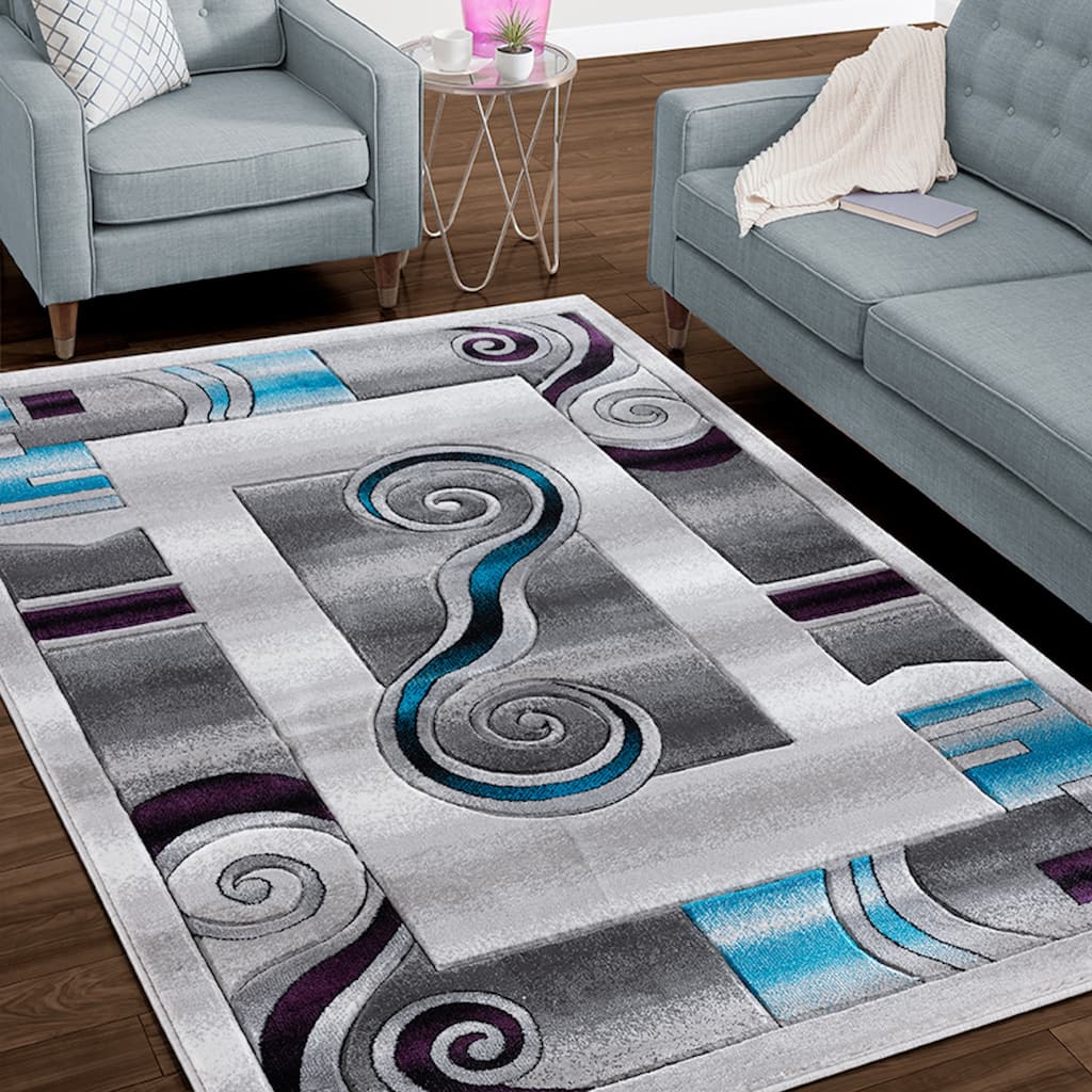 Orelsi Collection Abstract Area Rug with Hand Carved Accents
