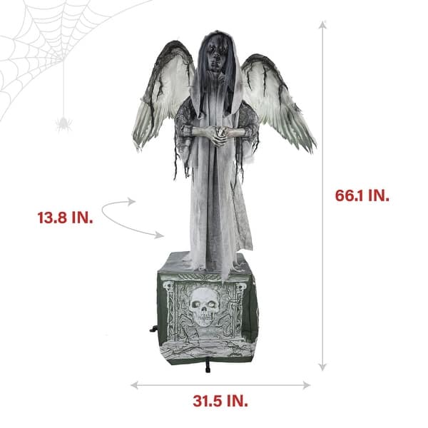 Haunted Hill Farm Lifesize Animatronic Haunted Angel Statue with Lights and Sound, Indoor/Covered Outdoor Halloween Decoration
