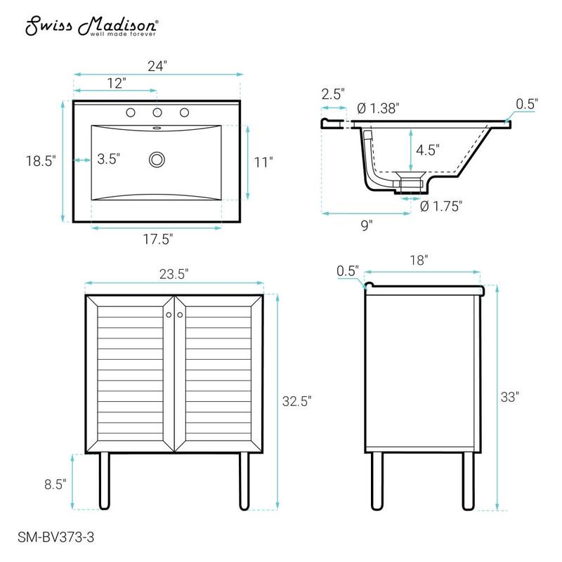 Swiss Madison SM-BV373-3 Bron 24" Free Standing Single Basin Vanity