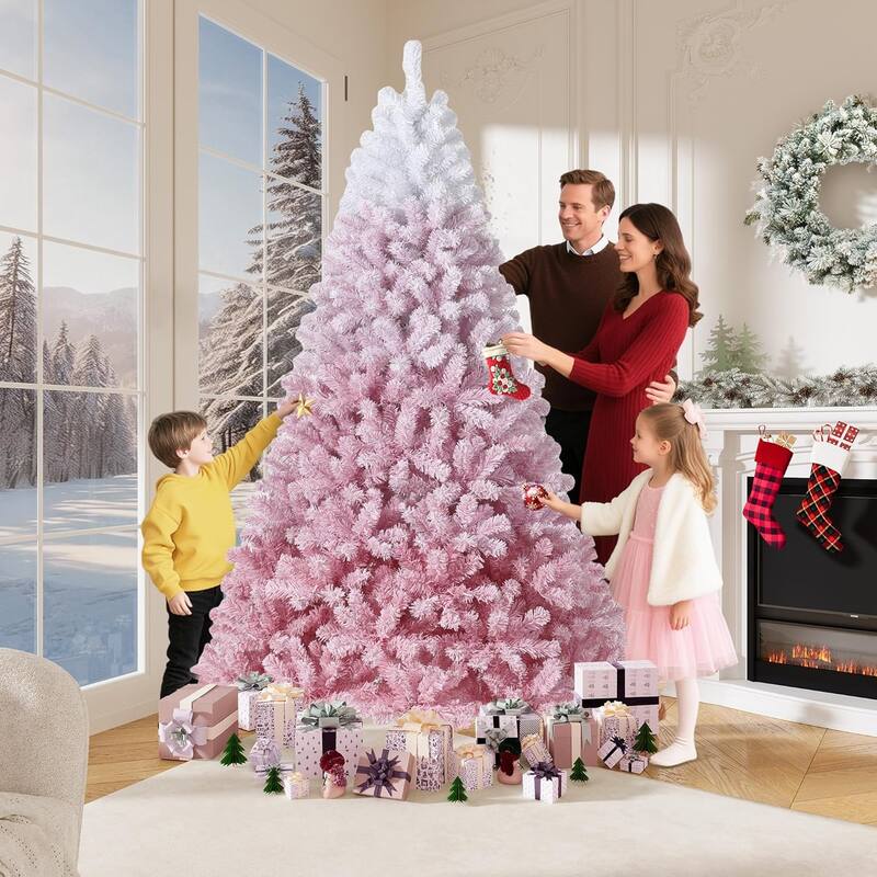 6FT Purple Gradient Pencil Christmas Tree – Prelit with 100 Dual Color LEDs, Snow Flocked, 320 Branch Tips,Metal Stand