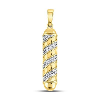 10k Yellow Gold Mens Round Diamond Barber Pole Charm Pendant 1/8 Cttw