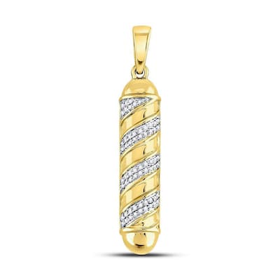 10k Yellow Gold Mens Round Diamond Barber Pole Charm Pendant 1/8 Cttw