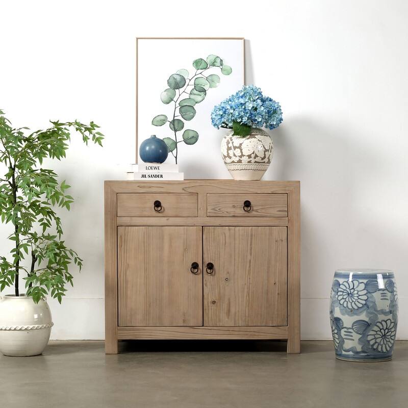 Two Drawers Cabinet Weathered Natural Solid Pine